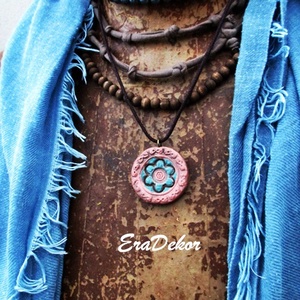 Türkiz és bronz  nyaklánc, Ékszer, Nyaklánc, Medálos nyaklánc, Festett tárgyak, MESKA