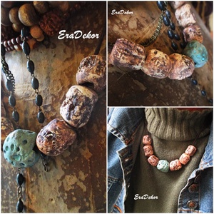 Türkíz és natúr  árnyalatú nyakláncok - Meska.hu