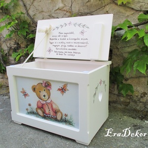 Lányos, macis  játéktároló  láda, ajándék  keresztelőre - otthon & életmód - tárolás & rendszerezés - láda - Meska.hu