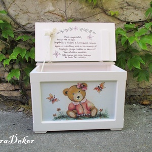 Lányos, macis  játéktároló  láda, ajándék  keresztelőre - otthon & életmód - tárolás & rendszerezés - láda - Meska.hu