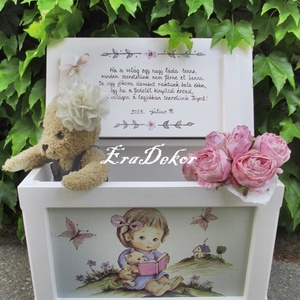 Cicás játéktároló  láda keresztelőre, Otthon & Életmód, Babaszoba, gyerekszoba, Iskolai ülőpárna, Festett tárgyak, MESKA