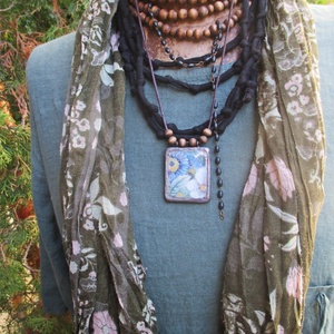 Kék virágos Bohém nyaklánc  - Meska.hu