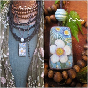 Fára festett BOHÉM virágnyaklánc - Meska.hu