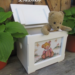 Mackós játéktároló  láda keresztelőre - baba - mama - keresztelő kellékek - keresztelőajándékok - Meska.hu