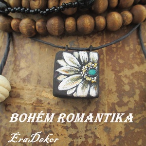  Bohém  fekete virág és egy kis türkiz - ékszer - nyaklánc - medál - Meska.hu