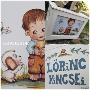 A fagyis kisfiú kutyája, mesés láda keresztelő, Otthon & Életmód, Tárolás & Rendszerezés, Láda, Festett tárgyak, Fotó, grafika, rajz, illusztráció, Ajándék keresztelőre, örök emlék és hasznos játéktároló kincsesláda.
Ezt a ládát már használja a ki..., MESKA