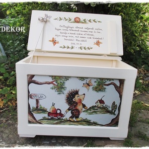Erdős, sünis  játéktároló kincsesláda, fehér - baba - mama - keresztelő kellékek - keresztelőajándékok - Meska.hu