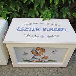 Névre szóló játéktároló láda  kislányoknak keresztelőre szülinapra - baba - mama - keresztelő kellékek - keresztelőajándékok - Meska.hu