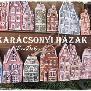 Vintage  karácsonyi házak 5db karácsonyfadísz - karácsony - karácsonyi lakásdekoráció - karácsonyfadíszek - Meska.hu