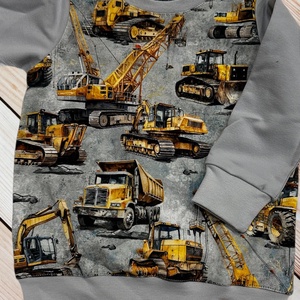 Munkagépes gyerek pulóver � Szürke futter anyagból, darus és markolós mintával (86, 110), Ruha & Divat, Gyerekruha, Pulóver, Varrás, MESKA