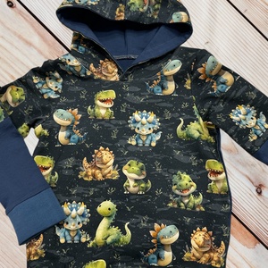 Dinoszauruszos kapucnis gyerek pulóver � Vagány dínó mintával, puha futter anyagból (104-es méret), Ruha & Divat, Gyerekruha, Pulóver, Varrás, MESKA