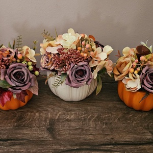 Őszi asztaldísz sárga tök kaspóban - otthon & életmód - dekoráció - asztal és polc dekoráció - asztaldísz - Meska.hu