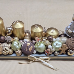 Adventi tál- arany, Karácsony, Adventi díszek, Adventi koszorú, Virágkötés, MESKA