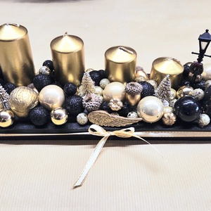 Adventi tál - fekete, Karácsony, Adventi díszek, Adventi koszorú, Virágkötés, MESKA
