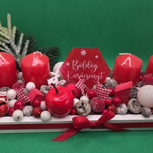 Adventi tál - piros, Karácsony, Adventi díszek, Adventi koszorú, Virágkötés, MESKA