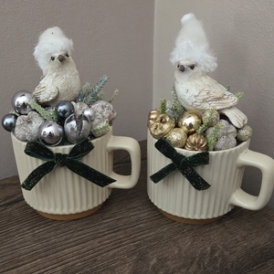 Karácsonyi asztaldísz-Ezüst madárkás - karácsony - karácsonyi lakásdekoráció - ünnepi asztaldekoráció - Meska.hu