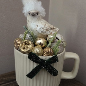 Karácsonyi asztaldísz-Arany madárkás, Karácsony, Karácsonyi lakásdekoráció, Ünnepi asztaldekoráció, Virágkötés, MESKA