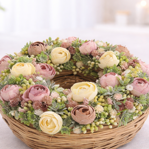 Egyedi tavaszi pasztell koszorú, Otthon & Életmód, Dekoráció, Asztal és polc dekoráció, Asztaldísz, Virágkötés, MESKA