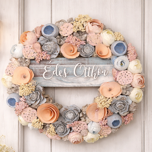 Édes otthon pasztell koszorú , Otthon & Életmód, Dekoráció, Ajtó- és ablak dekoráció, Ajtódísz & Kopogtató, Virágkötés, MESKA
