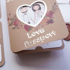 Útleveles esküvői meghívó, Love passport, aranyfólia, beszállókártyás utazós meghívó - esküvő - meghívó & kártya - meghívó - Meska.hu