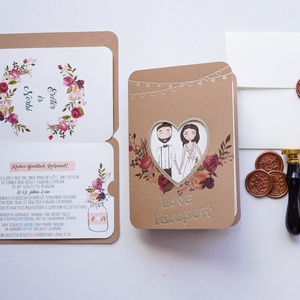 Útleveles esküvői meghívó, Love passport, aranyfólia, beszállókártyás utazós meghívó - esküvő - meghívó & kártya - meghívó - Meska.hu