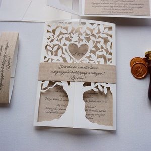 Lézervágott esküvői meghívó, fa mintás, lasercut meghívó, szívecske, prémium meghívó, különleges meghívó - esküvő - meghívó & kártya - meghívó - Meska.hu
