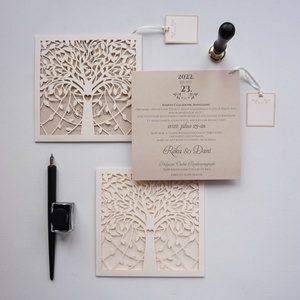 Lézervágott esküvői meghívó, fa mintás, lasercut meghívó, szívecske, prémium meghívó., Esküvő, Meghívó & Kártya, Meghívó, Papírművészet, Fotó, grafika, rajz, illusztráció, Meska
