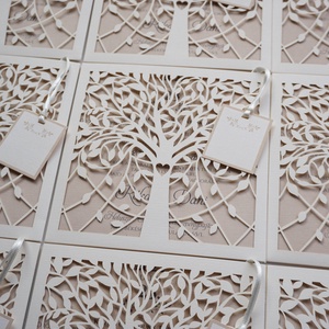 Lézervágott esküvői meghívó, fa mintás, lasercut meghívó, szívecske, prémium meghívó. - esküvő - meghívó & kártya - meghívó - Meska.hu
