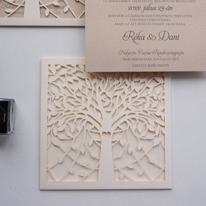 Lézervágott esküvői meghívó, fa mintás, lasercut meghívó, szívecske, prémium meghívó. - esküvő - meghívó & kártya - meghívó - Meska.hu