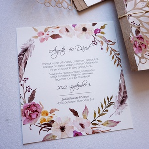 Lézervágott virágmintás esküvői meghívó, lasercut meghívó, virágkoszorú, prémium meghívó, masnival. - esküvő - meghívó & kártya - meghívó - Meska.hu
