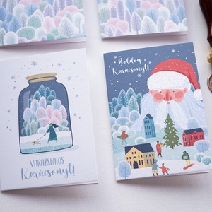 Fehér Karácsony Képeslap gyűjtemény, 4 darab , karácsonyi üdvözlő lap, karácsonyi képeslap, mikulás - karácsony - karácsonyi ajándékozás - karácsonyi képeslap, üdvözlőlap, ajándékkísérő - Meska.hu