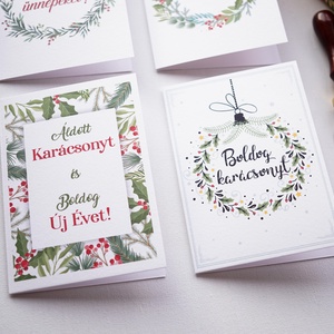 Zöldágas Karácsonyi Képeslap gyűjtemény, 4 darab, karácsonyi üdvözlő lap, ünnepi képeslap, mikulás - karácsony - karácsonyi ajándékozás - karácsonyi képeslap, üdvözlőlap, ajándékkísérő - Meska.hu