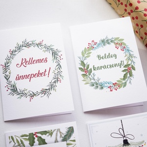 Zöldágas Karácsonyi Képeslap gyűjtemény, 4 darab, karácsonyi üdvözlő lap, ünnepi képeslap, mikulás - karácsony - karácsonyi ajándékozás - karácsonyi képeslap, üdvözlőlap, ajándékkísérő - Meska.hu