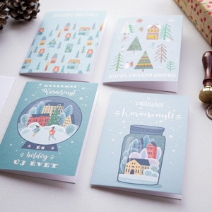 Winter Wonderland karácsonyi képeslap gyűjtemény, 4 darab karácsonyi üdvözlő lap, ünnepi képeslap, mikulás - karácsony - karácsonyi ajándékozás - karácsonyi képeslap, üdvözlőlap, ajándékkísérő - Meska.hu