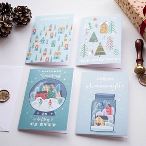 Winter Wonderland karácsonyi képeslap gyűjtemény, 4 darab karácsonyi üdvözlő lap, ünnepi képeslap, mikulás, Karácsony, Karácsonyi ajándékozás, Karácsonyi képeslap, üdvözlőlap, ajándékkísérő, Papírművészet, Fotó, grafika, rajz, illusztráció, MESKA