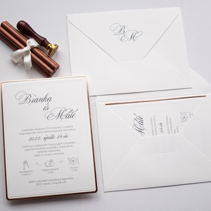 Minimalista esküvői meghívó, rose-gold szegéllyel, prémium papíron,  - esküvő - meghívó & kártya - meghívó - Meska.hu