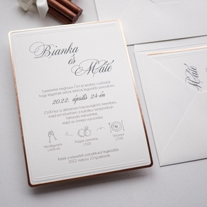 Minimalista esküvői meghívó, rose-gold szegéllyel, prémium papíron,  - esküvő - meghívó & kártya - meghívó - Meska.hu
