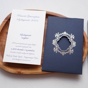 Szalagavató meghívó, elegáns arany mintás kék tokban - esküvő - meghívó & kártya - meghívó - Meska.hu