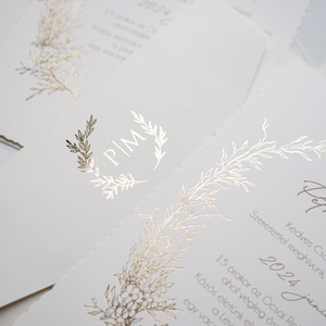 Elegáns esküvői meghívó, aranyozott mintával,  krémszínű borítékkal. - esküvő - meghívó & kártya - meghívó - Meska.hu