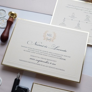 Elegáns aranyozott szélű esküvői meghívó bézs borítékkal és viaszpecséttel, arany meghívó, Esküvő, Meghívó & Kártya, Meghívó, Papírművészet, Fotó, grafika, rajz, illusztráció, MESKA