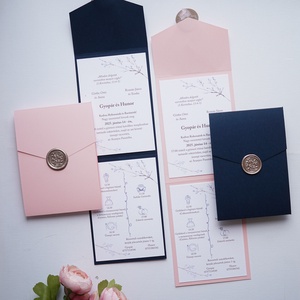 Tengerészkék kinyitható esküvői meghívó, viaszpecséttel, zsebes meghívó, borítékra hajtható meghívó - esküvő - meghívó & kártya - meghívó - Meska.hu