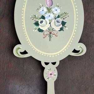 Kézzel festett kézitükör, Otthon & Életmód, Dekoráció, Tükör, Famegmunkálás, Festett tárgyak, MESKA