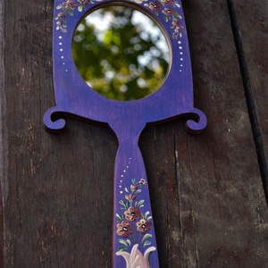 Kézzel festett kézitükör, Szépségápolás, Arcápolás, Smink kellék, Famegmunkálás, Festett tárgyak, MESKA