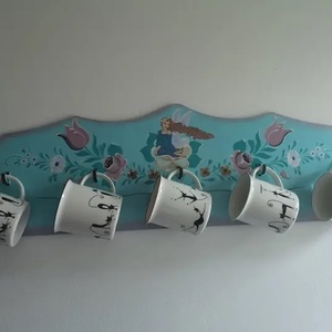 Virágos tündéres fali bögretartó  - otthon & életmód - konyhafelszerelés, tálalás - tálalás - bögre & csésze - Meska.hu