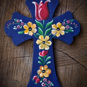 Kézzel festett fa kereszt - otthon & életmód - vallás - kereszt - Meska.hu