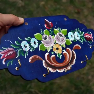 Kézzel festett fa kulcstartó , Otthon & Életmód, Dekoráció, Fali és függő dekoráció, Fali kulcstartó, Festészet, MESKA