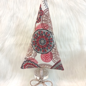 Pamutvászonból készült fenyőfa üvegkehelyben - 3., Karácsony, Karácsonyi lakásdekoráció, Karácsonyi lakásdíszek, Varrás, MESKA