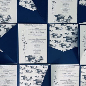 Sötétkék boríték alakú meghívó ballagásra vagy diplomaosztóra - otthon & életmód - papír, írószer - ajándékozás kellékei - meghívó - Meska.hu