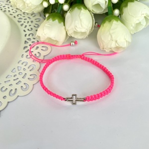 Fonott kereszt karkötő  pink színben, állítható méret, Ékszer, Karkötő, Fonott karkötő, Csomózás, Ékszerkészítés, MESKA