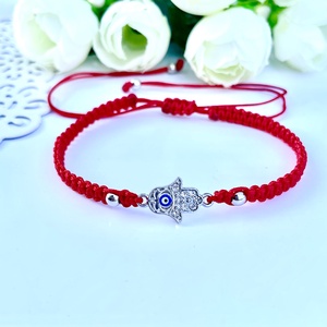 Hamsa és gonosz szem fonott fekete karkötő  kézzel készült, Ékszer, Karkötő, Fonott karkötő, Csomózás, Gyöngyfűzés, gyöngyhímzés, MESKA